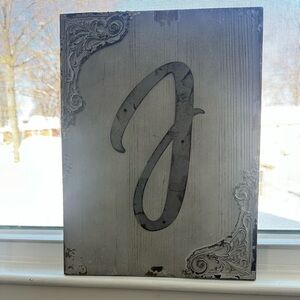 Decorative J Monogram Wall Art size 15 1/2 x 12 Grey